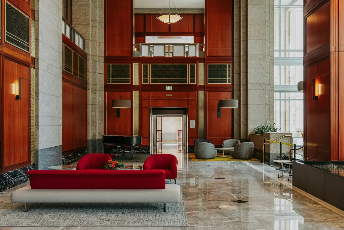 Clean, bright lounge area in a commercial building