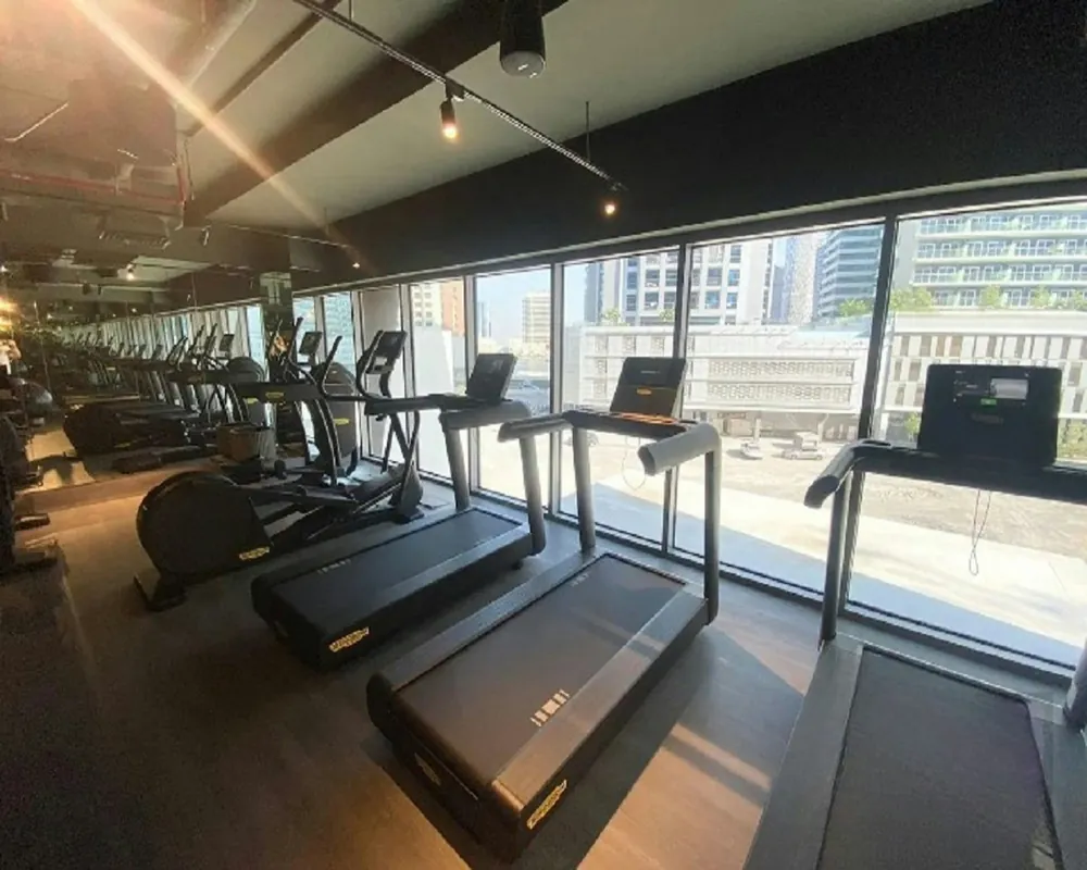 Clean gym floor with treadmills and exercise machines